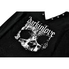 Darkinlove Women's Punk Skull Printed Eyelet V-neck Long Sleeve Top