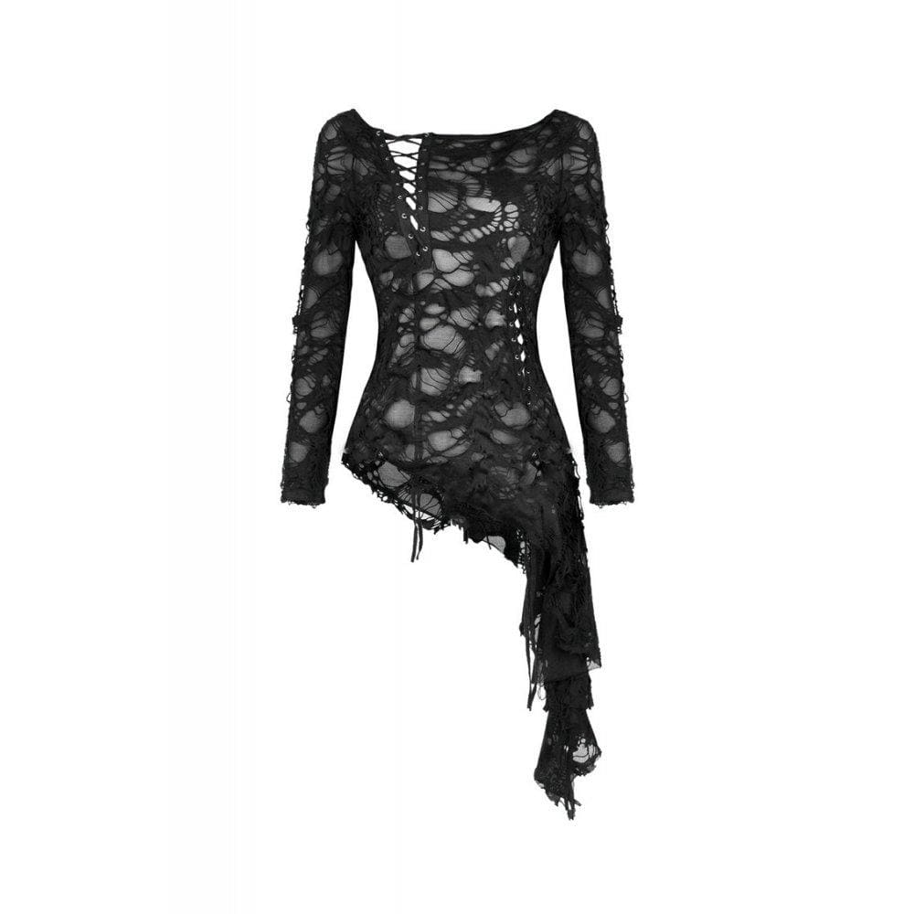 Darkinlove Women's Punk Skull Sexy Lace-up Front Ragged Tops