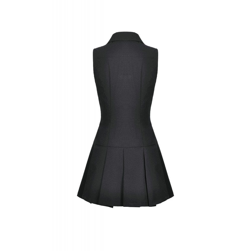 Darkinlove Women's Punk Skull Zip Turn-down Collar Sleeveless Dress