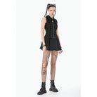 Darkinlove Women's Punk Skull Zip Turn-down Collar Sleeveless Dress