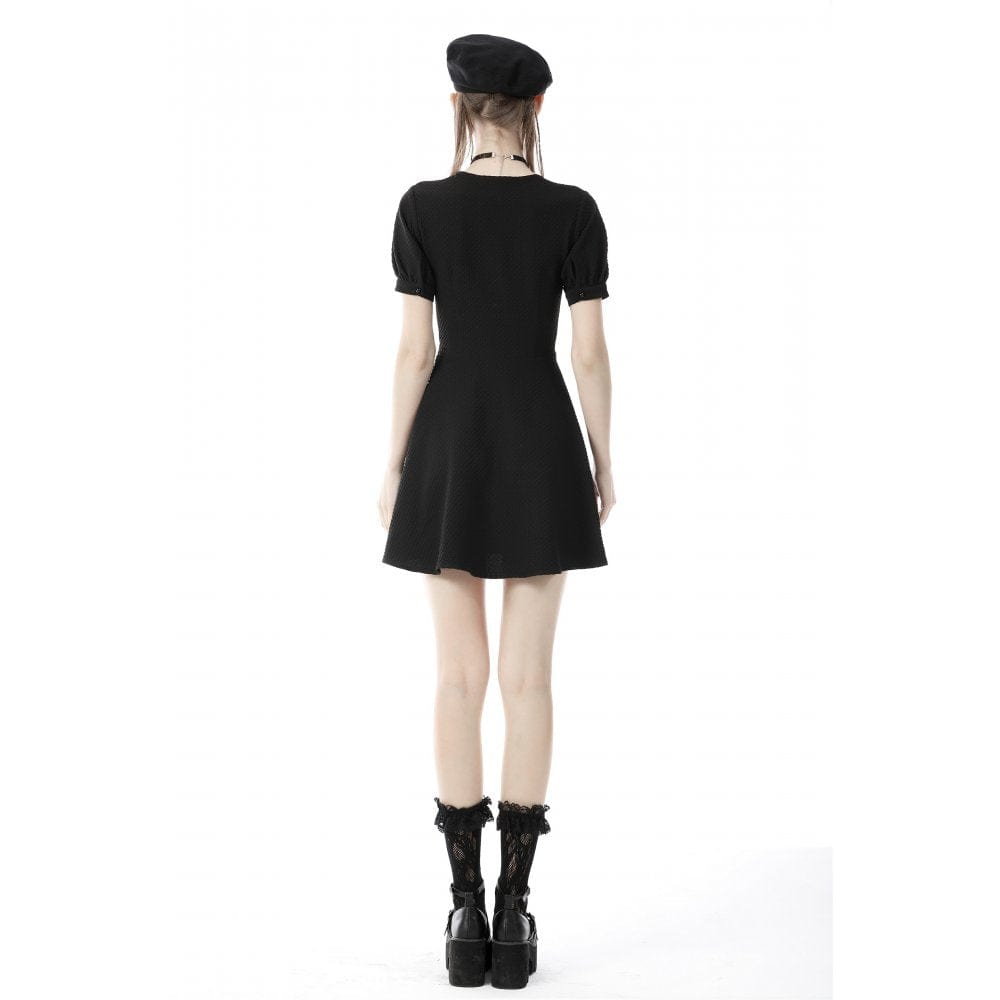 Darkinlove Women's Punk Square Collar Lacing-up Black Little Dress