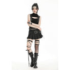 Darkinlove Women's Punk Stand Collar Ripped Vest