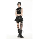 Darkinlove Women's Punk Stand Collar Ripped Vest