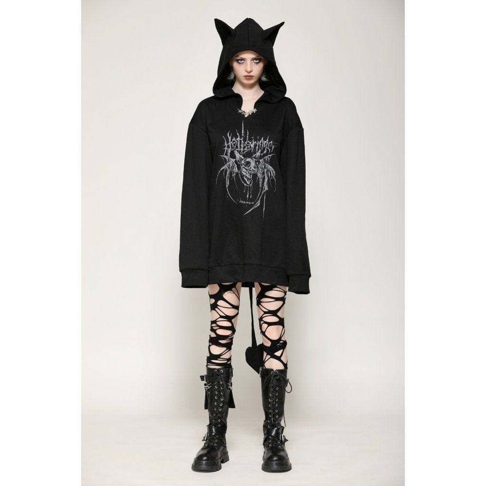 Darkinlove Women's Punk Star Studs Bat Ear Hoodie