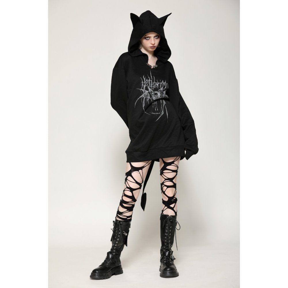 Darkinlove Women's Punk Star Studs Bat Ear Hoodie