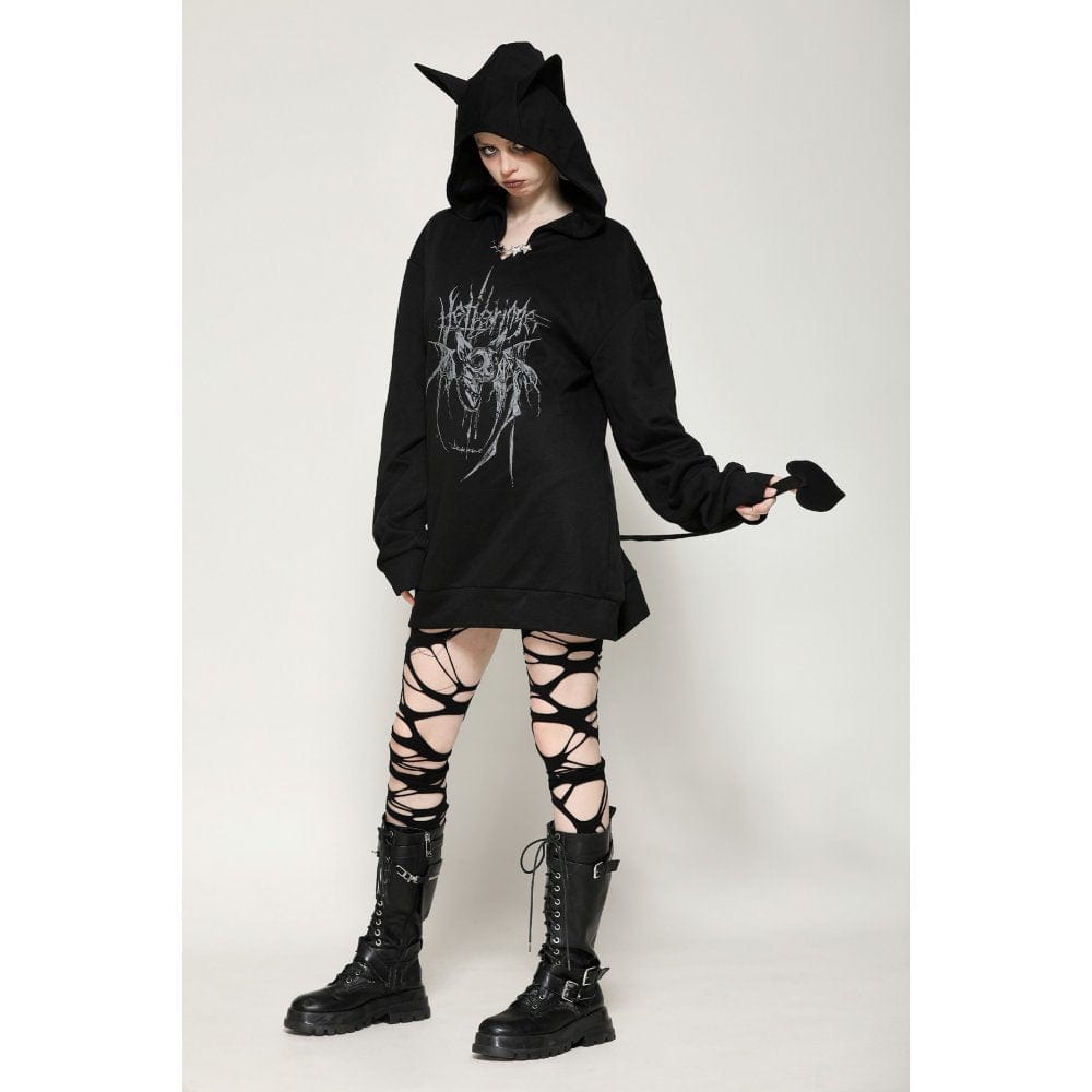 Darkinlove Women's Punk Star Studs Bat Ear Hoodie