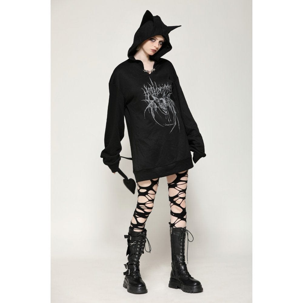 Darkinlove Women's Punk Star Studs Bat Ear Hoodie