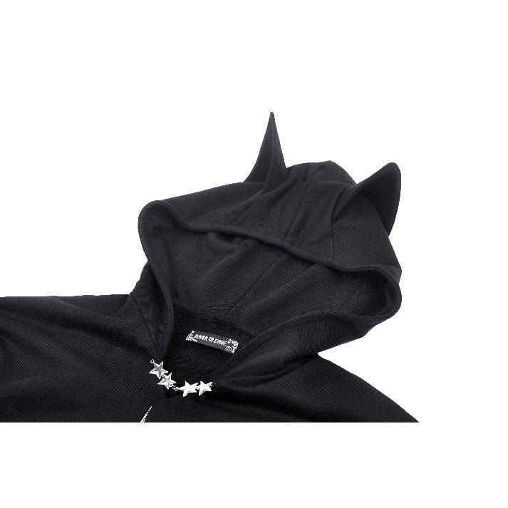 Darkinlove Women's Punk Star Studs Bat Ear Hoodie