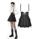 Darkinlove Women's Punk Strappy Buckle Pleated Suspender Skirt
