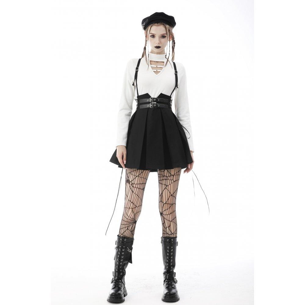 Darkinlove Women's Punk Strappy Buckle Pleated Suspender Skirt