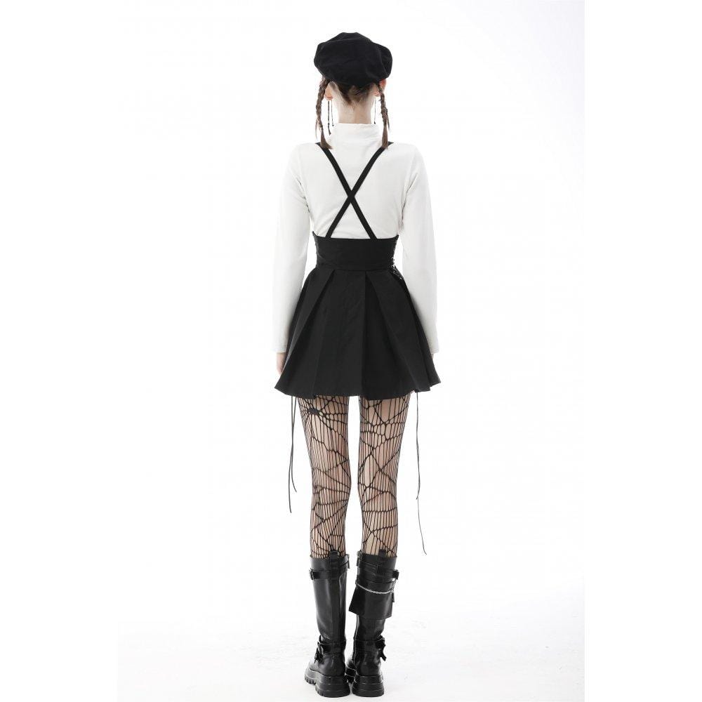 Darkinlove Women's Punk Strappy Buckle Pleated Suspender Skirt