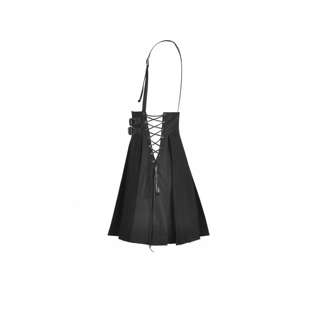 Darkinlove Women's Punk Strappy Buckle Pleated Suspender Skirt