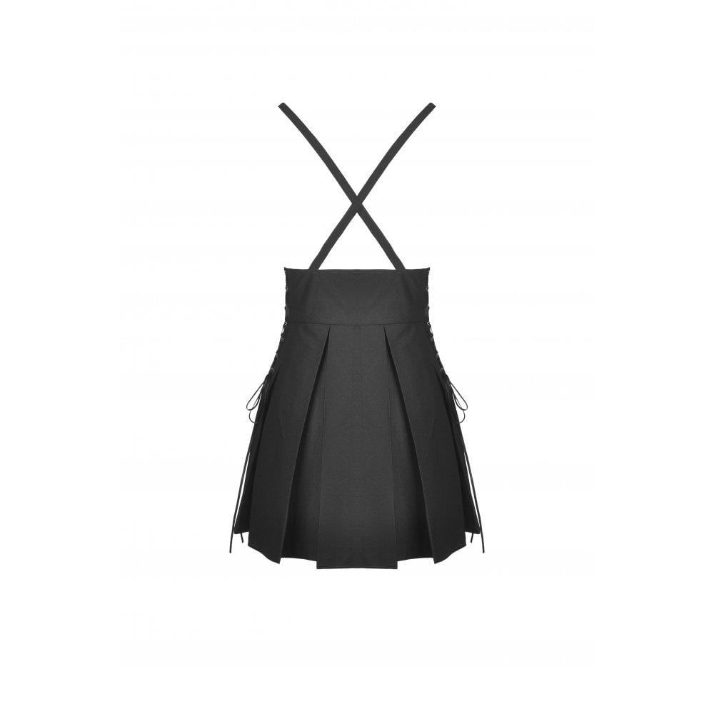 Darkinlove Women's Punk Strappy Buckle Pleated Suspender Skirt