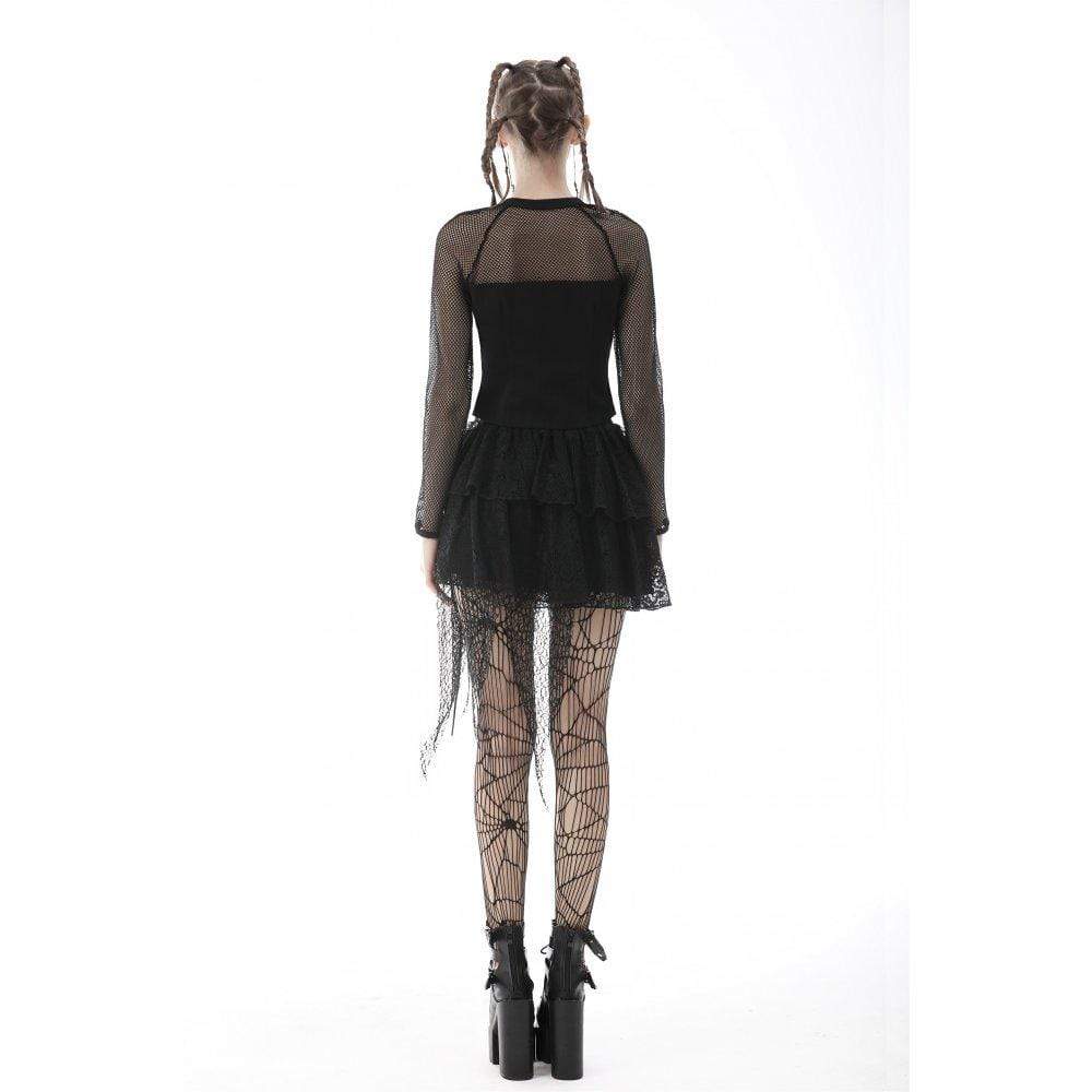 Darkinlove Women's Punk Strappy Cross Layered Lace Skirt