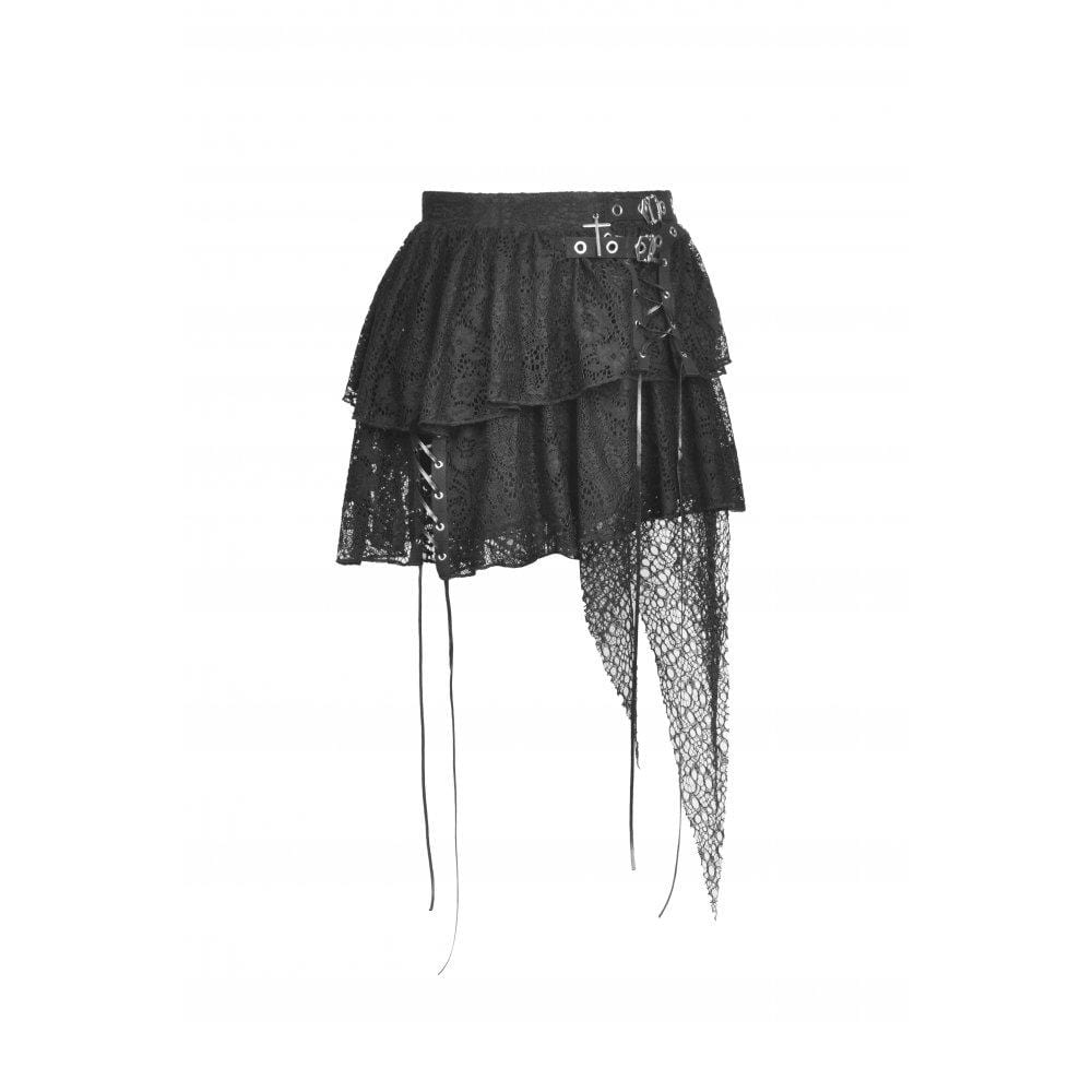 Darkinlove Women's Punk Strappy Cross Layered Lace Skirt