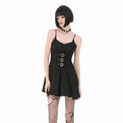 Darkinlove Women's Punk Studded Buckle Straps Pleated Slip Dress