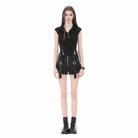 Darkinlove Women's Punk Studded Lace-up Turn-down Collar Sleeveless Top