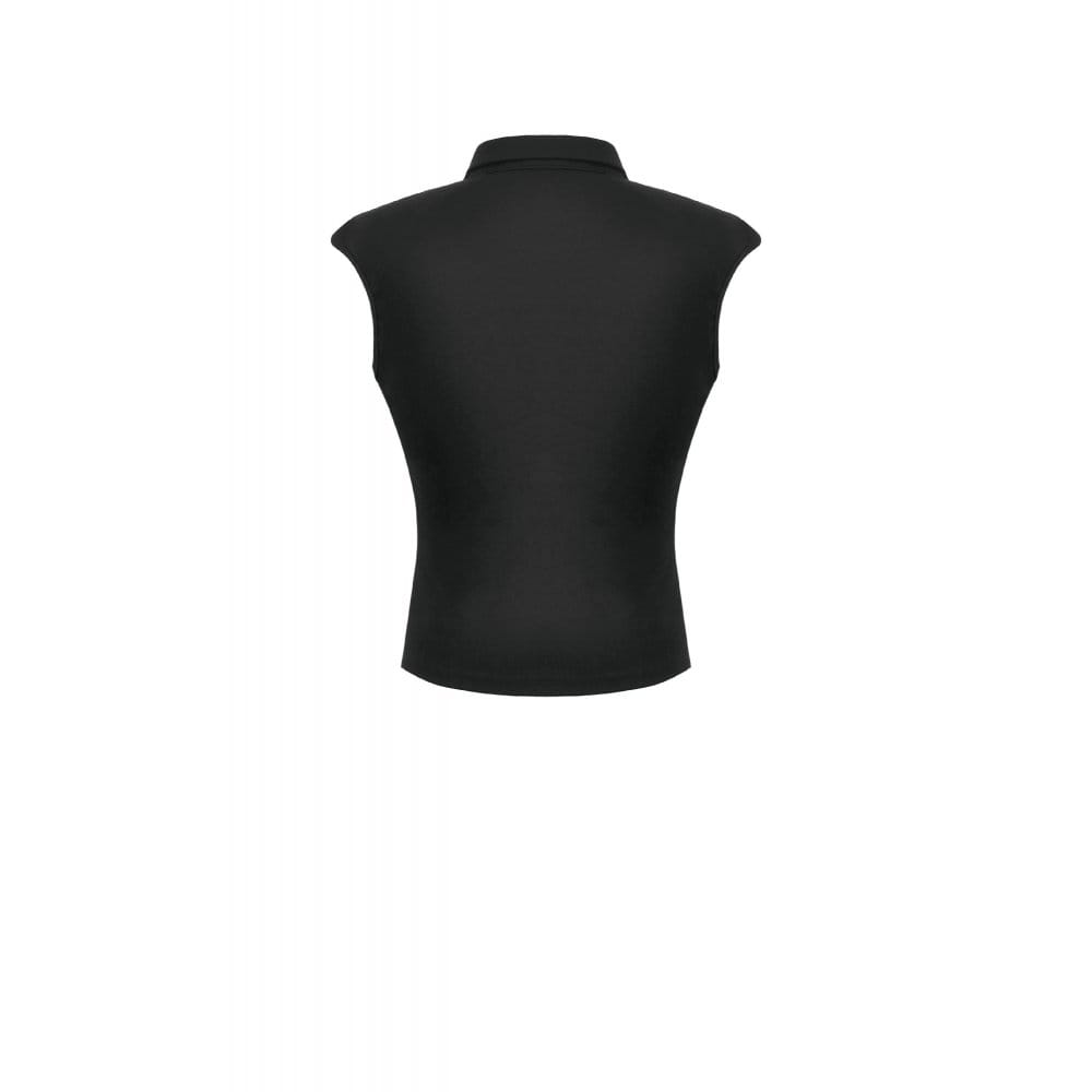 Darkinlove Women's Punk Studded Lace-up Turn-down Collar Sleeveless Top