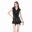 Darkinlove Women's Punk Studded Lace-up Turn-down Collar Sleeveless Top