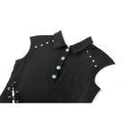 Darkinlove Women's Punk Studded Lace-up Turn-down Collar Sleeveless Top
