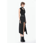 Darkinlove Women's Punk Studded Lace-up Zip Turn-down Collar Vest