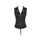Darkinlove Women's Punk Studded Lace-up Zip Turn-down Collar Vest