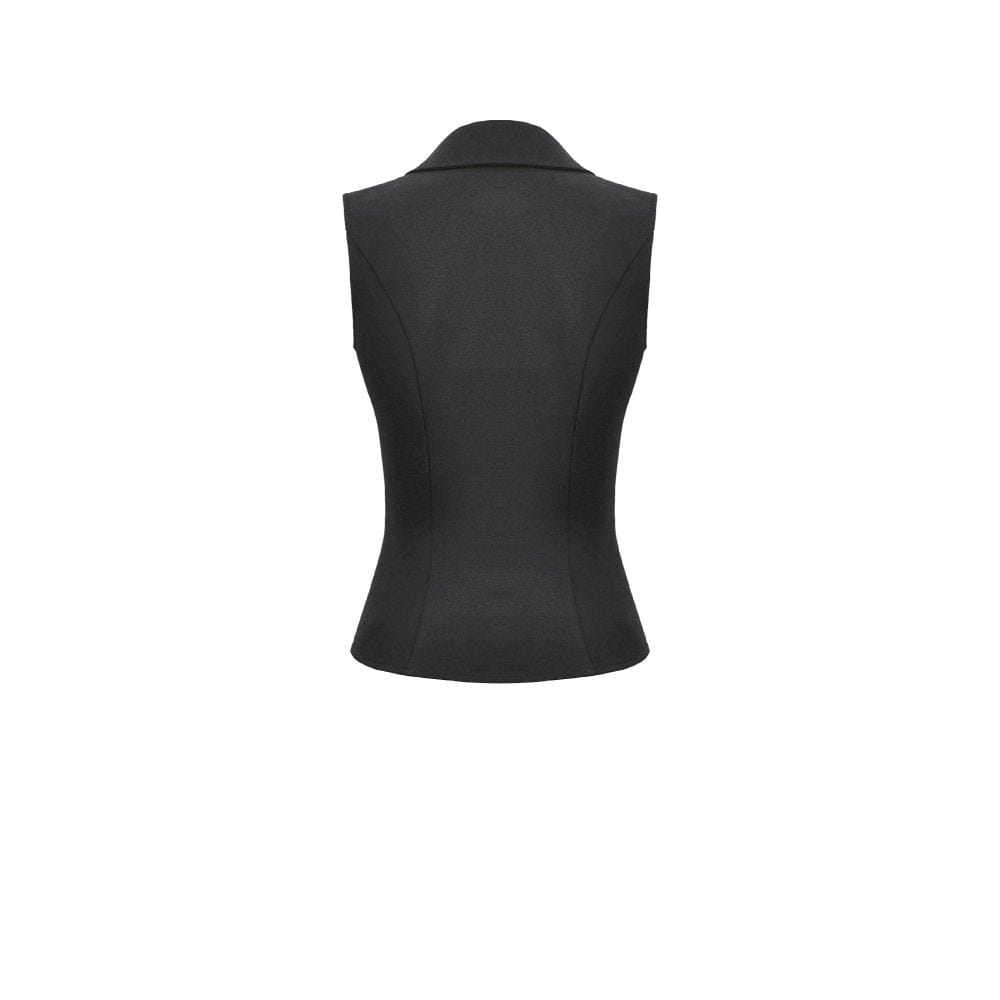 Darkinlove Women's Punk Studded Lace-up Zip Turn-down Collar Vest