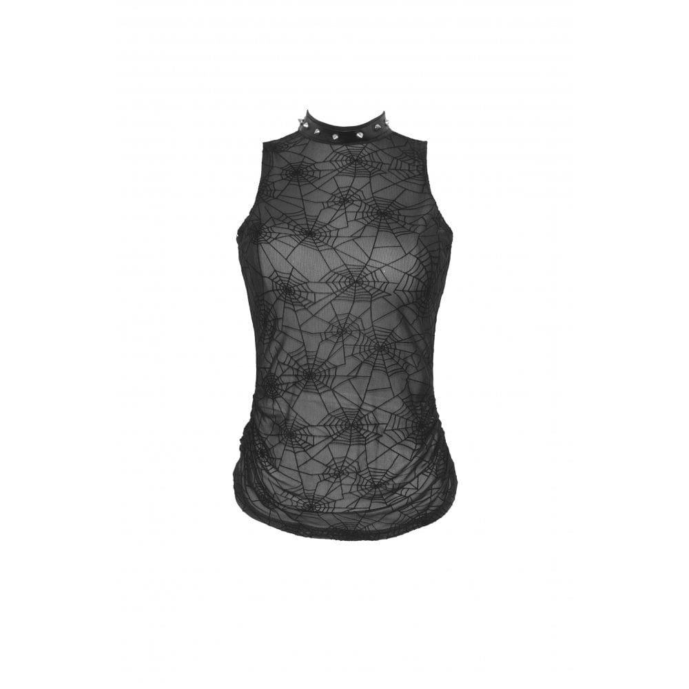 Darkinlove Women's Punk Studded Spider Mesh Top