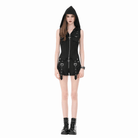 Darkinlove Women's Punk Studded Zipper Hooded Vest