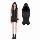 Darkinlove Women's Punk Studded Zipper Hooded Vest
