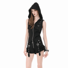 Darkinlove Women's Punk Studded Zipper Hooded Vest