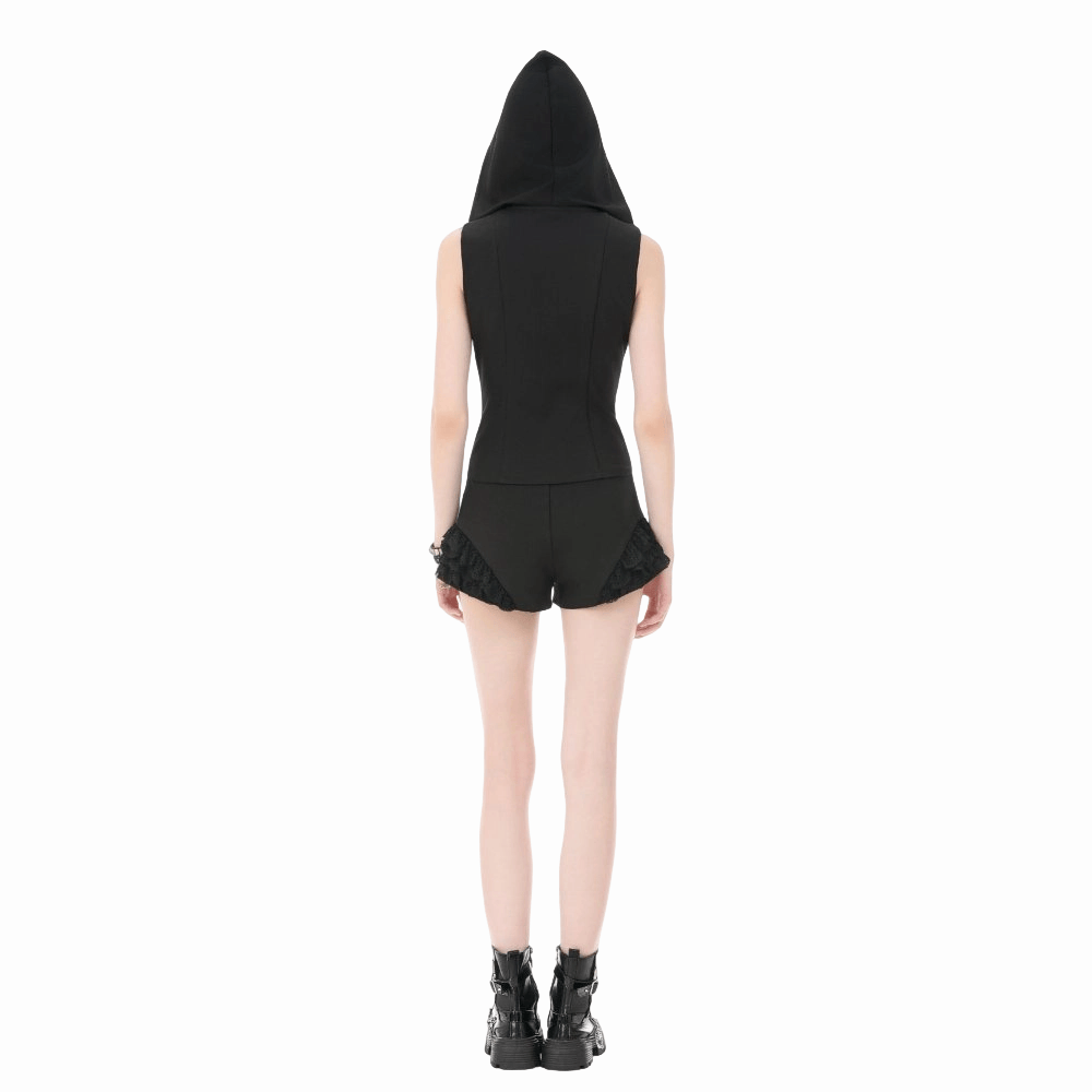 Darkinlove Women's Punk Studded Zipper Hooded Vest