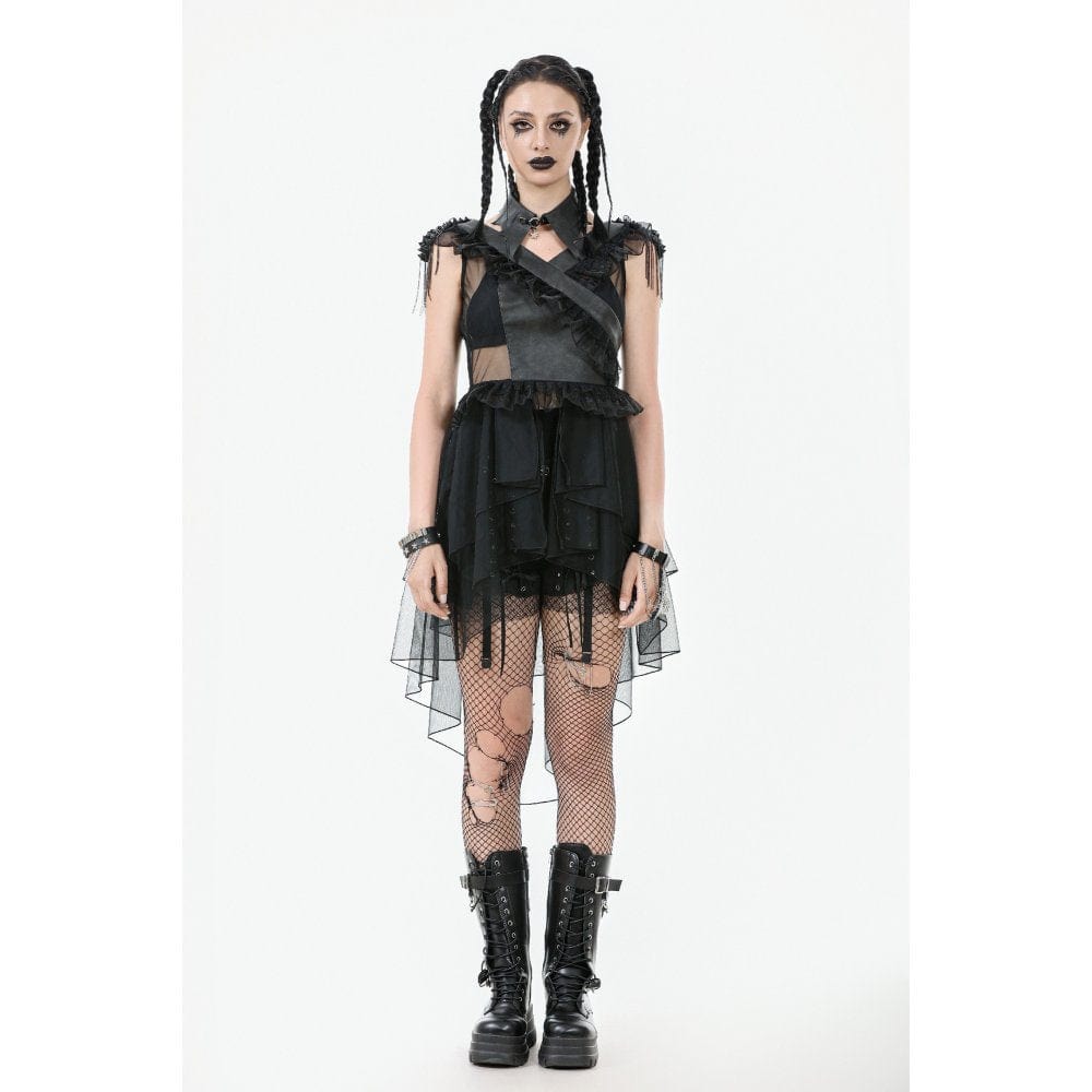 Darkinlove Women's Punk  V-neck Multilayered Mesh Dress