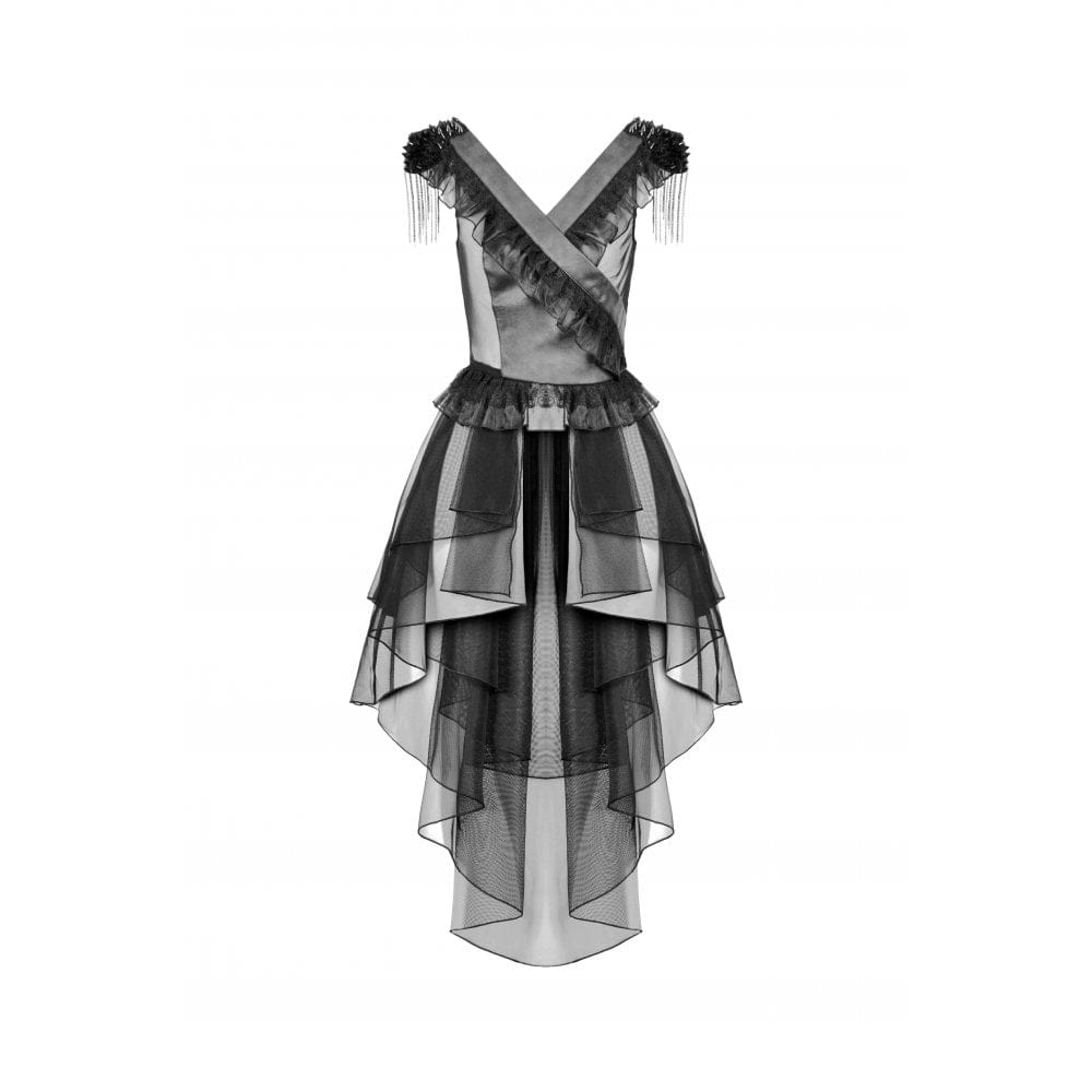 Darkinlove Women's Punk  V-neck Multilayered Mesh Dress