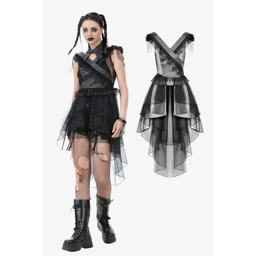 Darkinlove Women's Punk  V-neck Multilayered Mesh Dress