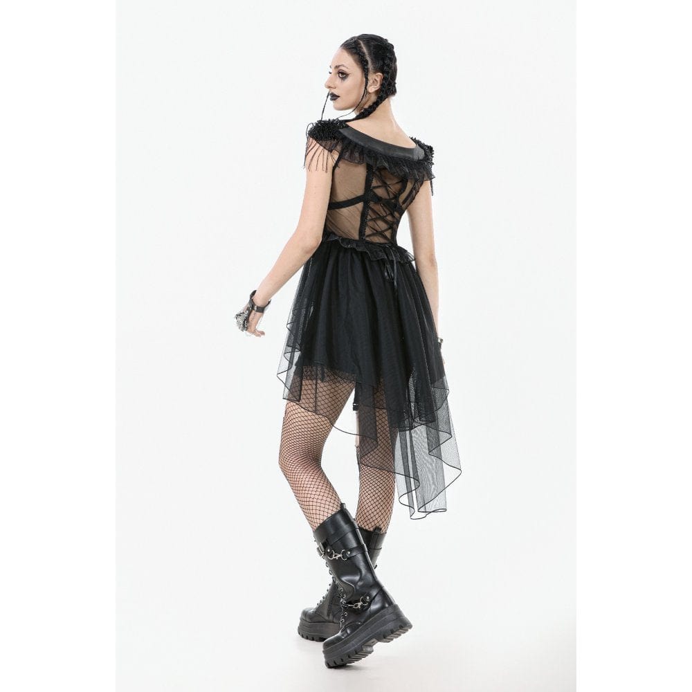 Darkinlove Women's Punk  V-neck Multilayered Mesh Dress