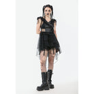 Darkinlove Women's Punk  V-neck Multilayered Mesh Dress