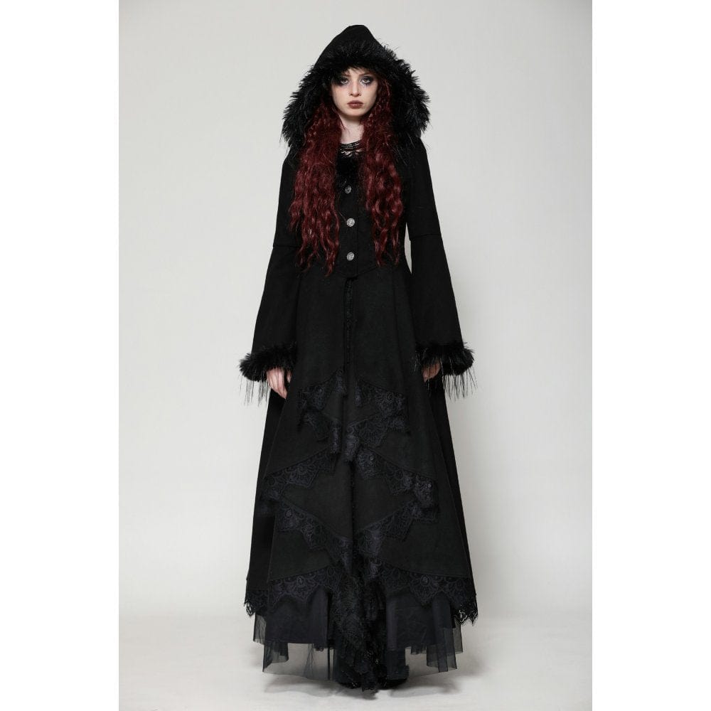 Darkinlove Women's Romantic Gothic Lace Button Coat with Hood