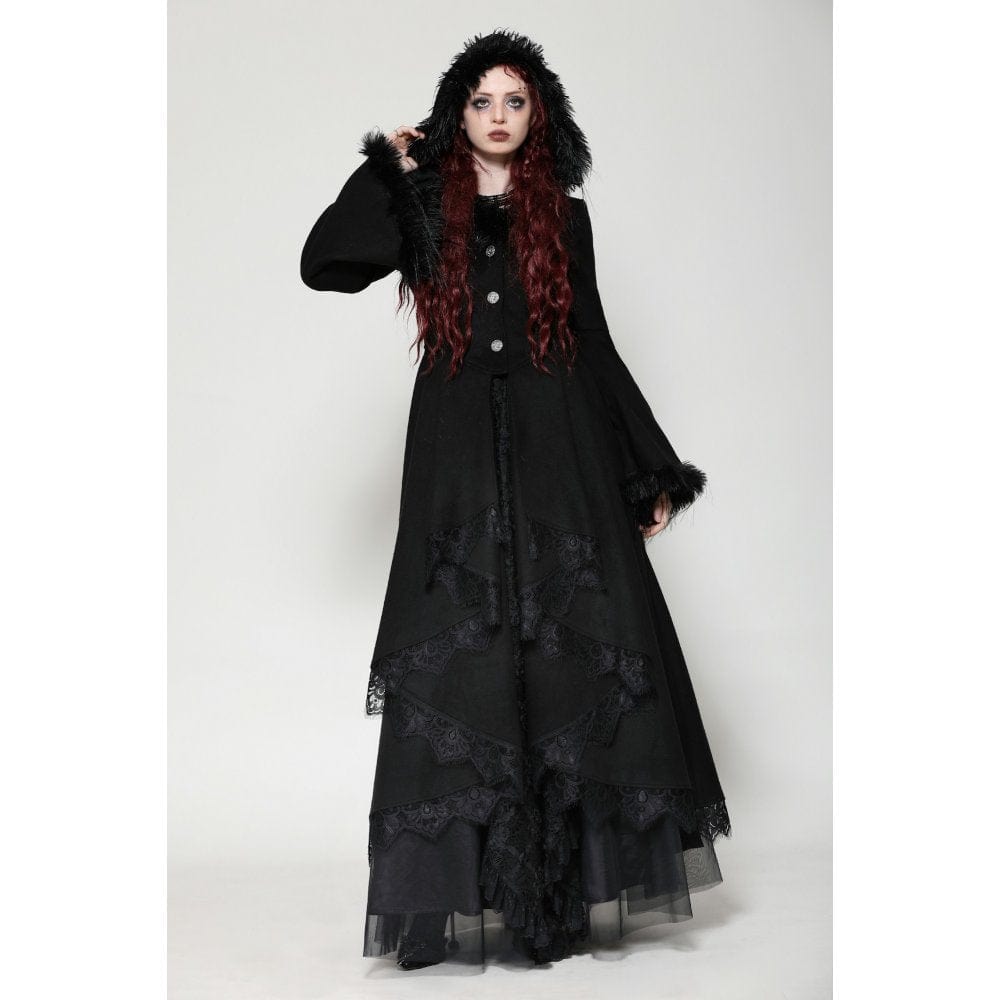 Darkinlove Women's Romantic Gothic Lace Button Coat with Hood