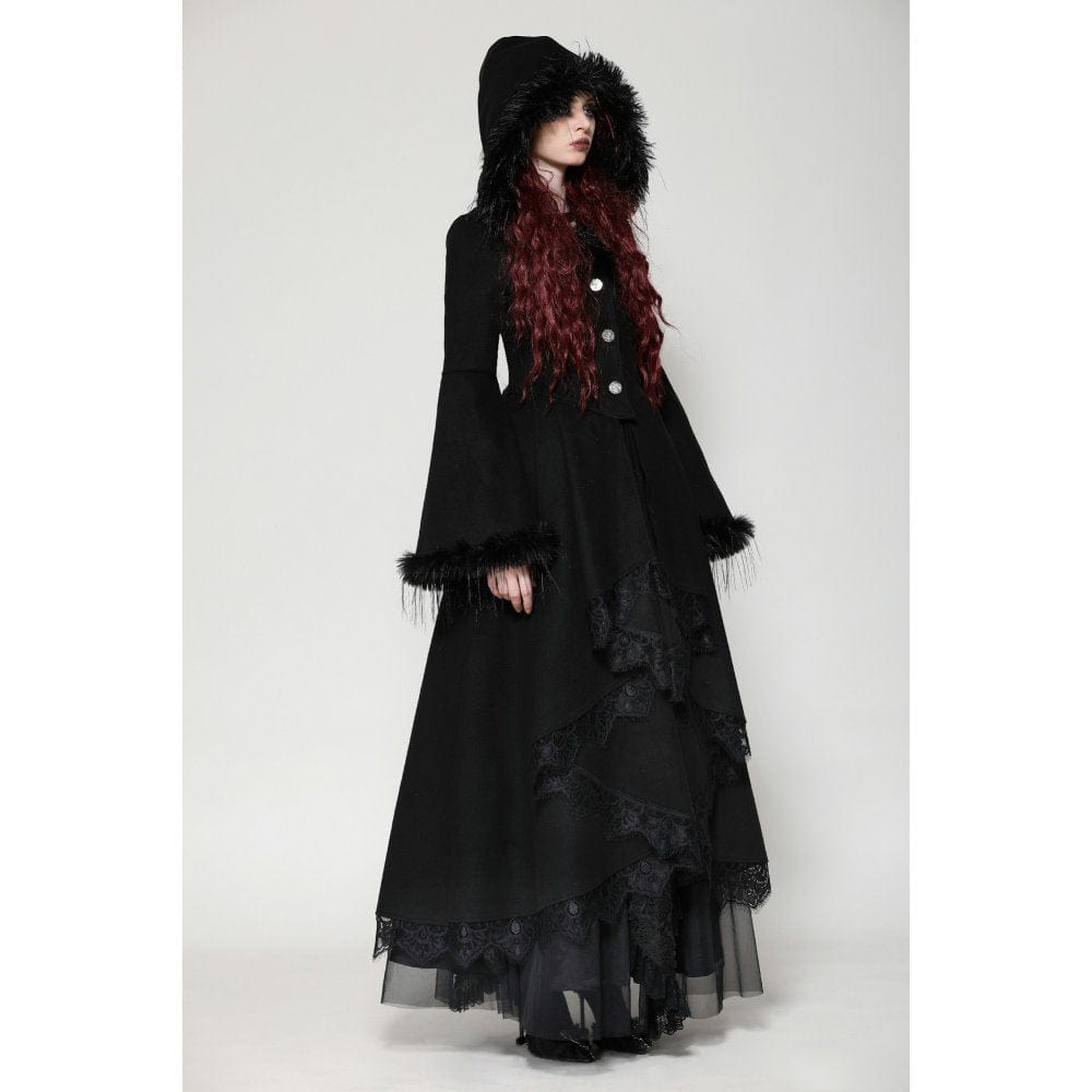 Darkinlove Women's Romantic Gothic Lace Button Coat with Hood