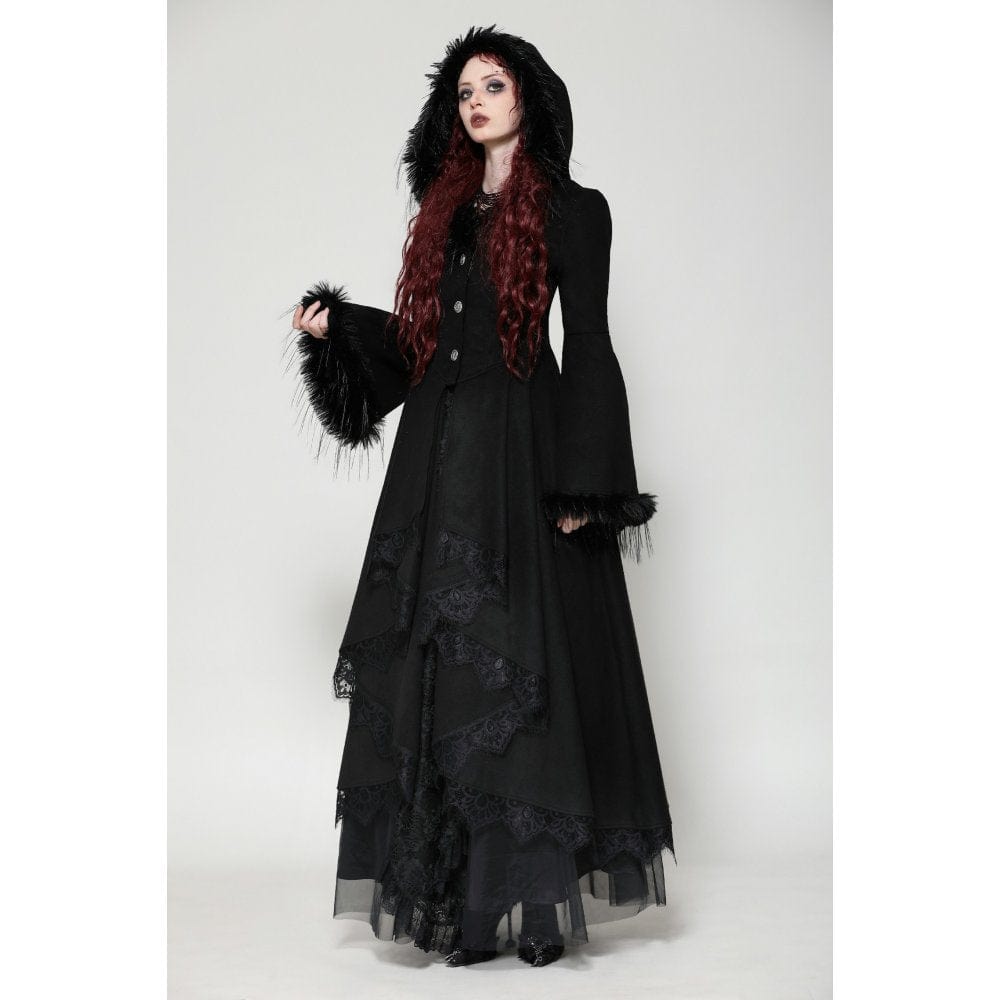 Darkinlove Women's Romantic Gothic Lace Button Coat with Hood