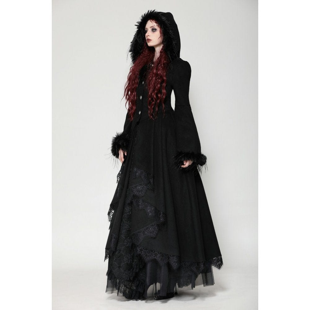 Darkinlove Women's Romantic Gothic Lace Button Coat with Hood