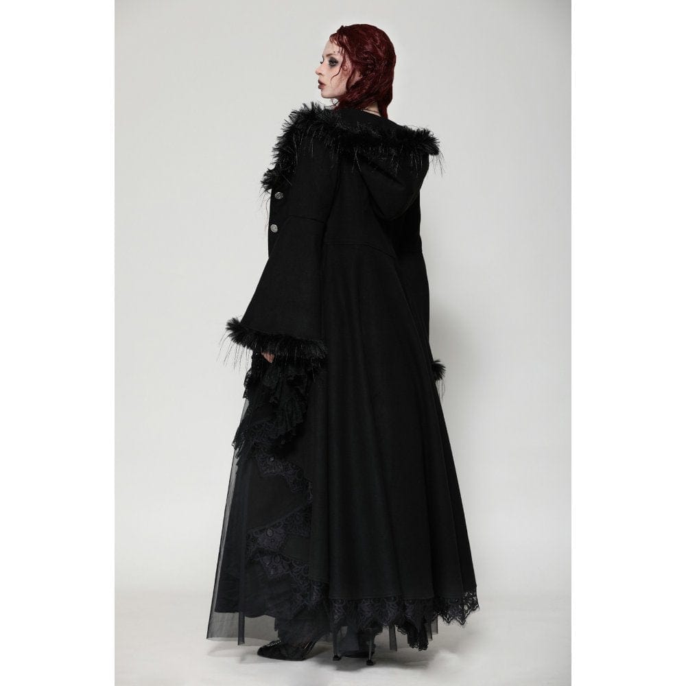 Darkinlove Women's Romantic Gothic Lace Button Coat with Hood