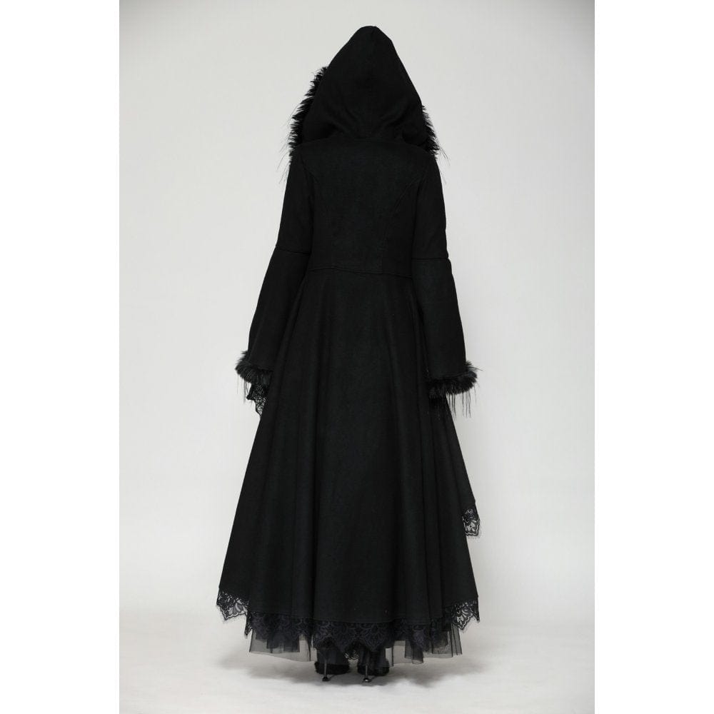 Darkinlove Women's Romantic Gothic Lace Button Coat with Hood