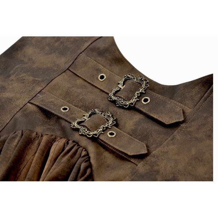 Darkinlove Women's Steampunk Buckle Straps High-Low Suspender Dress
