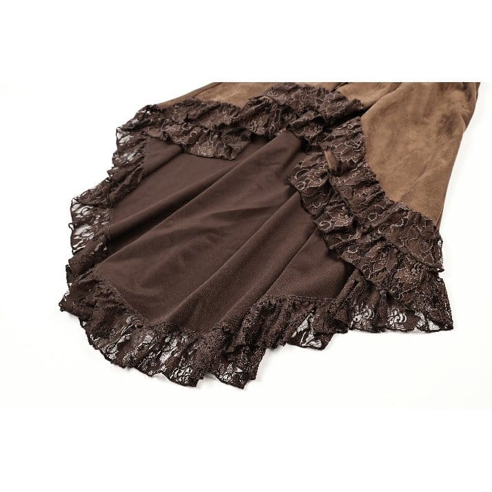 Darkinlove Women's Steampunk Floral Lace Trim High-Low Hem Skirt