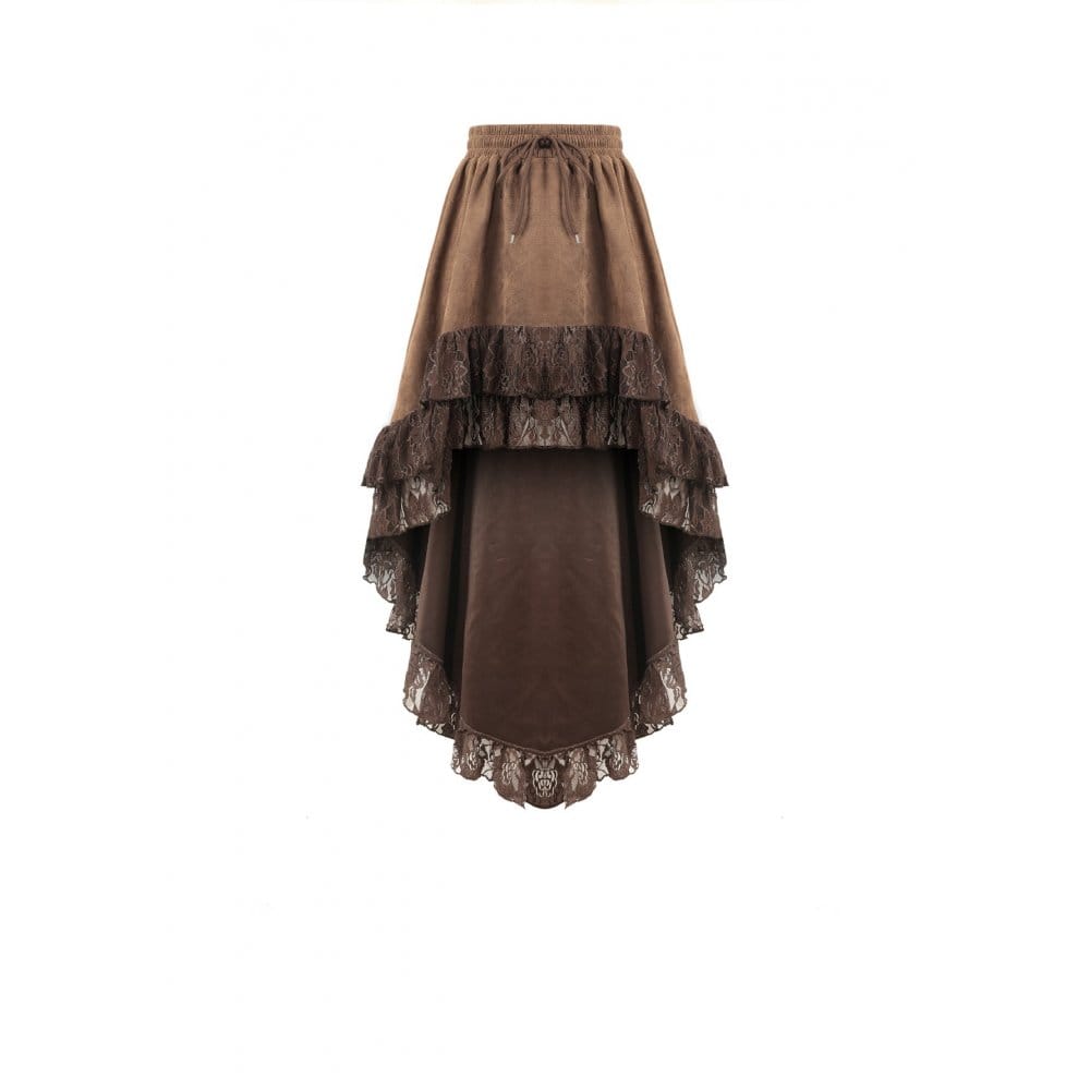 Darkinlove Women's Steampunk Floral Lace Trim High-Low Hem Skirt