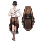 Darkinlove Women's Steampunk Floral Lace Trim High-Low Hem Skirt