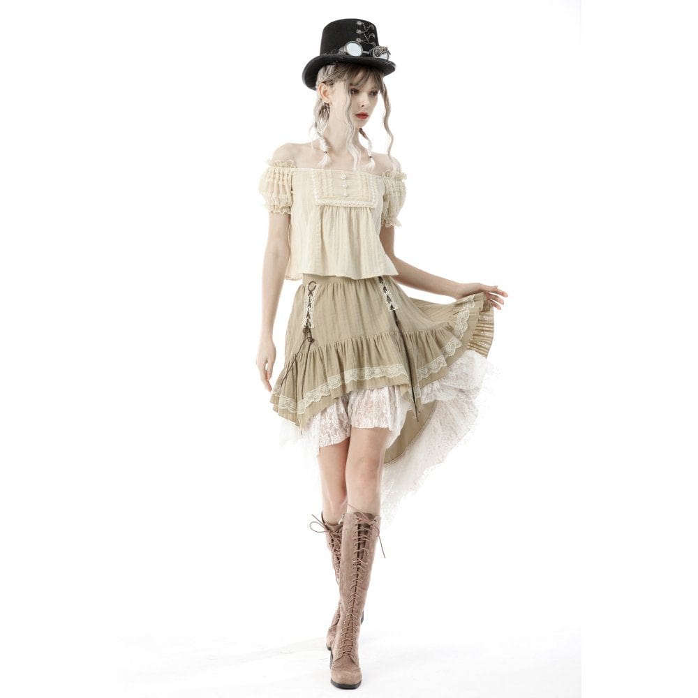 Darkinlove Women's Steampunk Gothic Layered Dovetail Skirt Victorian Ruffles Pirate Skirt