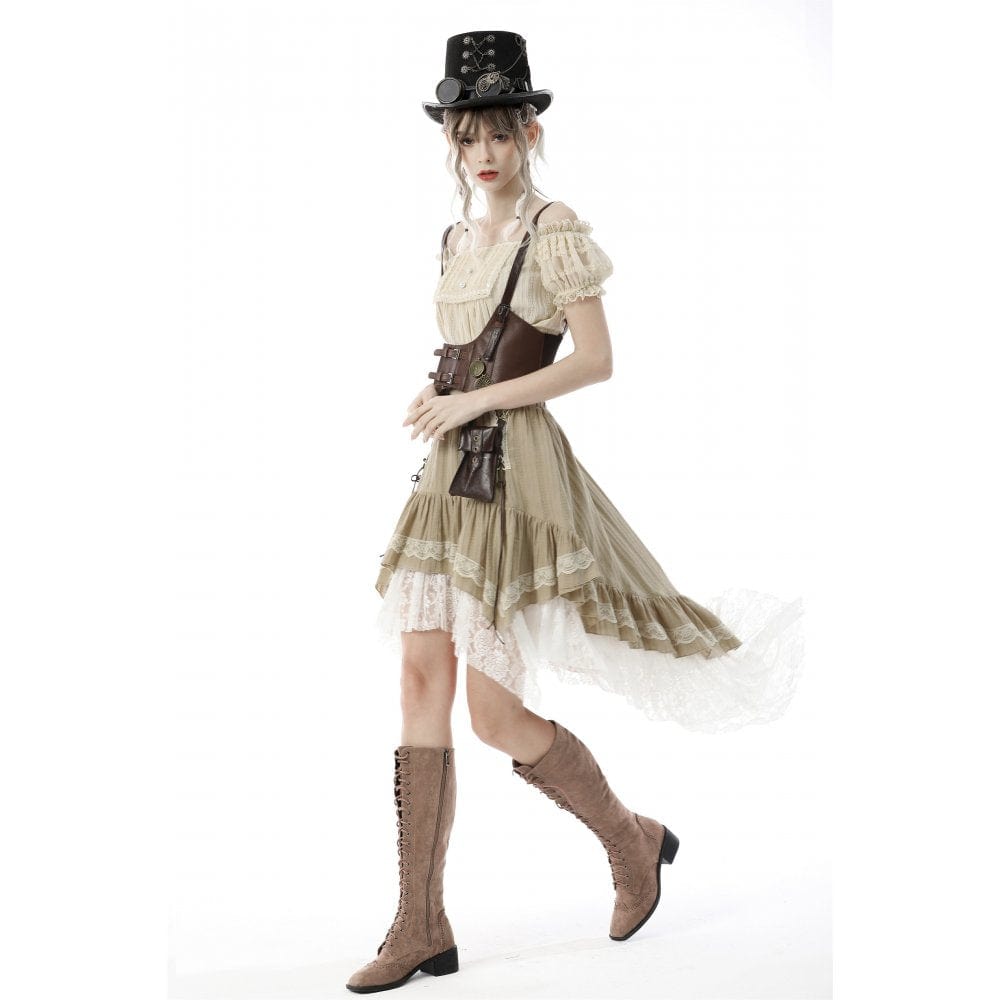 Darkinlove Women's Steampunk Gothic Layered Dovetail Skirt Victorian Ruffles Pirate Skirt